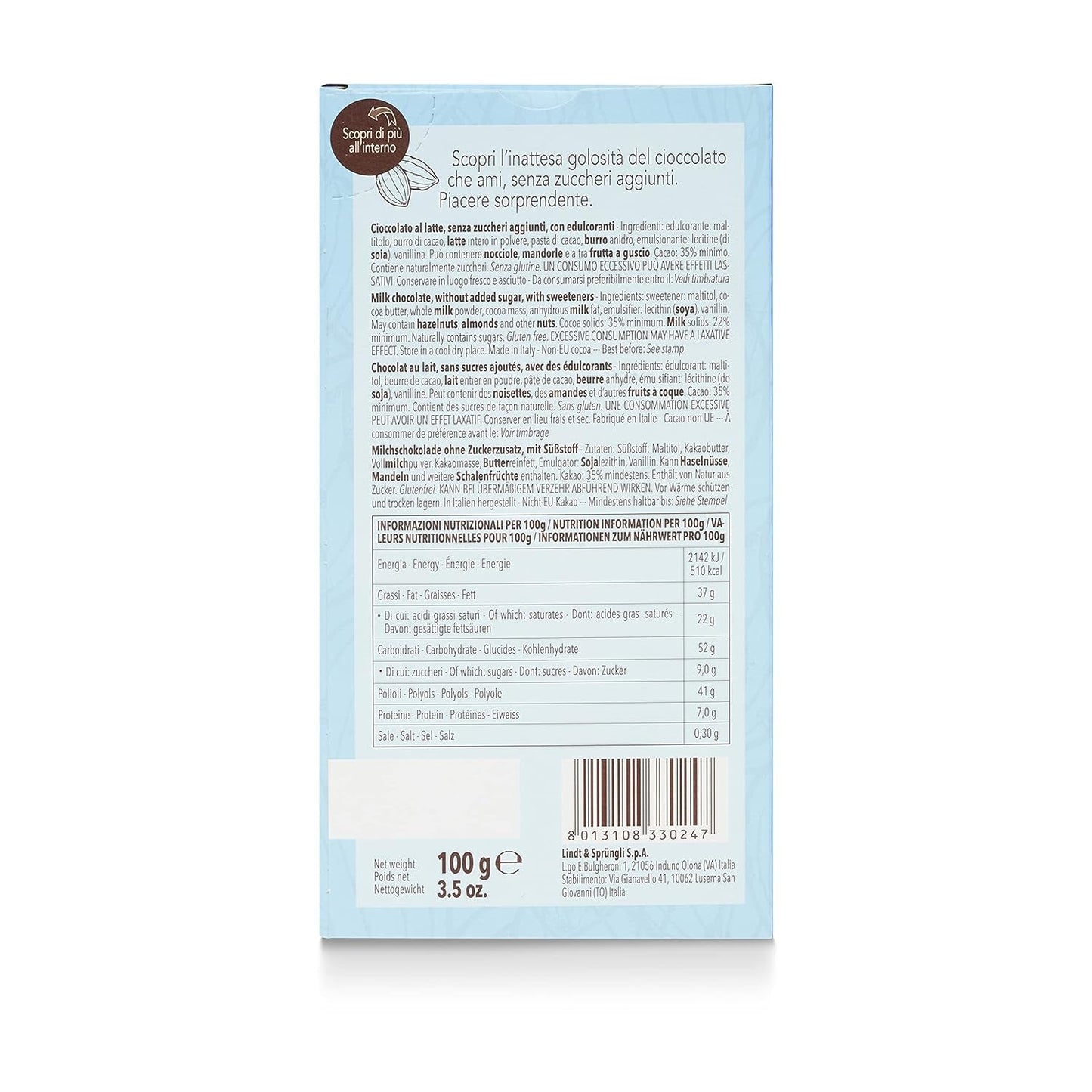 Laktosebarer, uden tilsat sukker, 100g