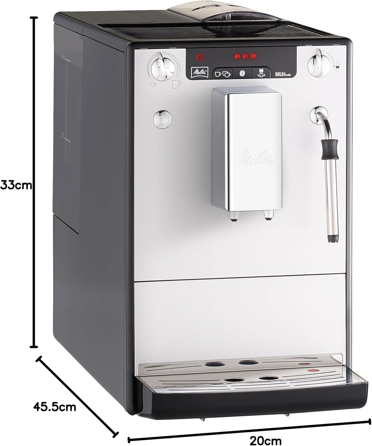 Melitta Solo & Milk - fuldautomatisk slim kaffemaskine med mælkeskummer, kaffemaskine med aftagelig vandtank, f.eks. kaffe eller cappuccino, sølv