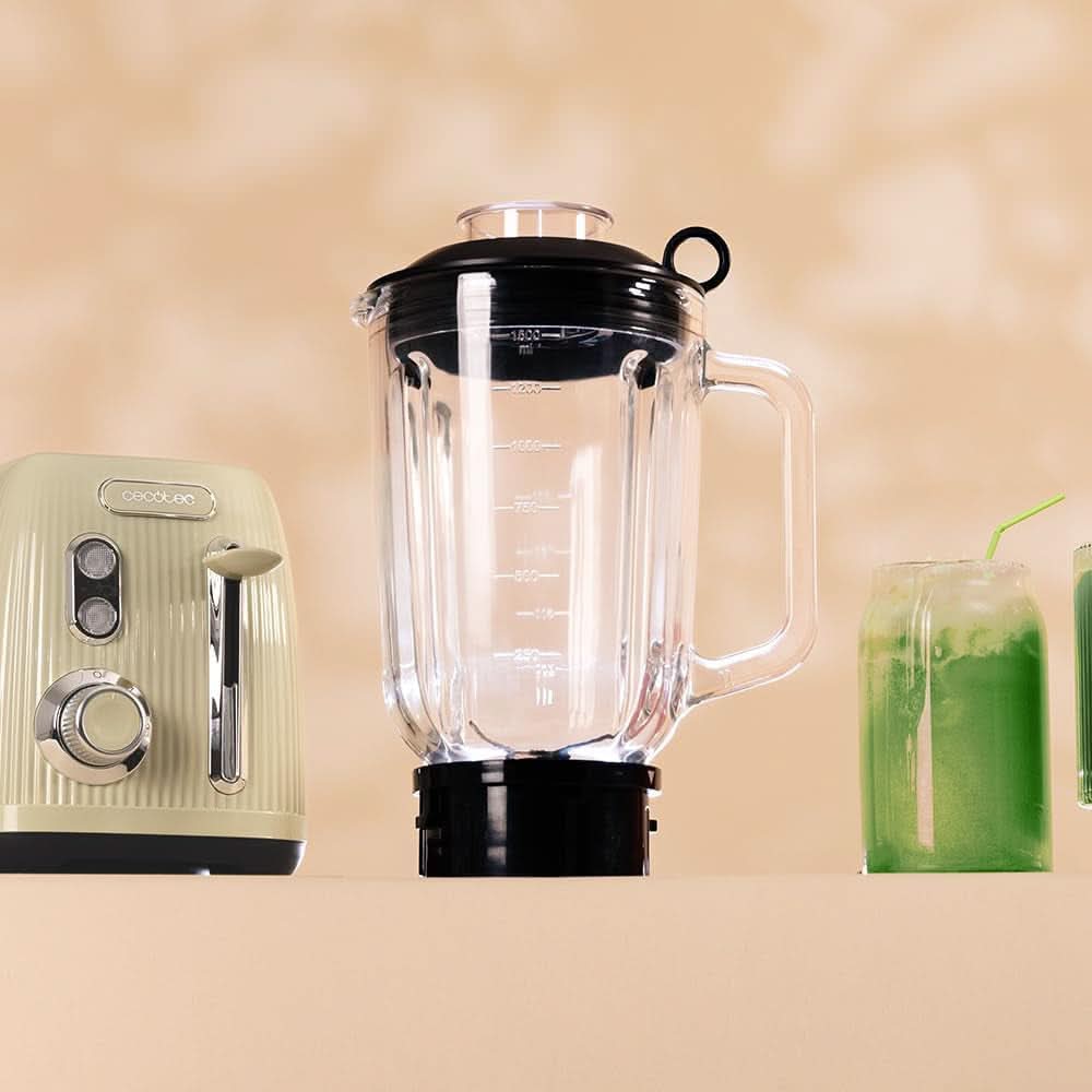 Cecotec Standmixer Retro Power Sort Titanium Retrogrøn. 1200W Maximale Leistung, 2 Geschwindigkeiten, 4-Klingen-Messer Mit Schwarzer Titanbeschichtung og 1,5L Krug, Vintage-Design i Grün Kitchen Naty Shop