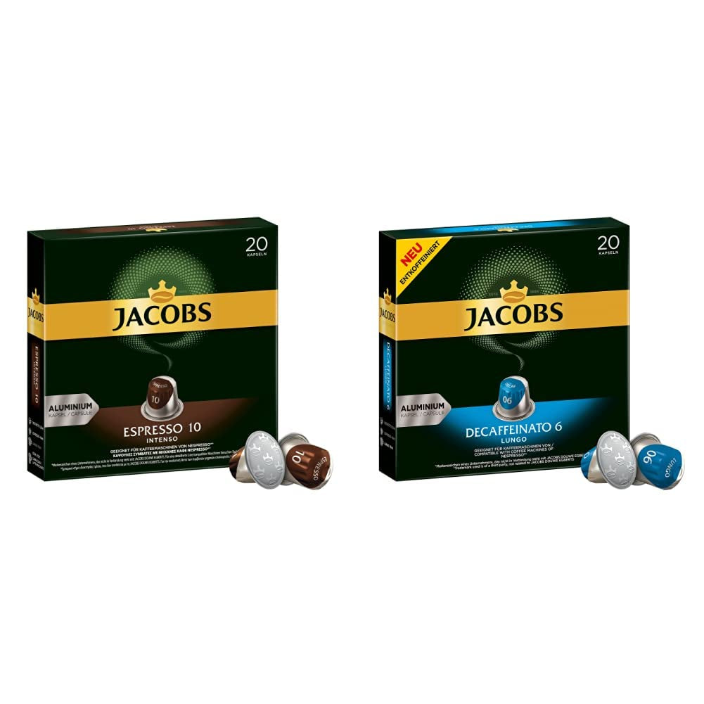 Kaffeekapsel Espresso Intenso, Intensität 10 af 12, 10 x 20 Getränke & Kaffeekapseln Lungo Decaffeinato- Intensität 6- 200 Nespresso-kompatibel Kapsel, 10er Pack, 10 x 20 Getränke
