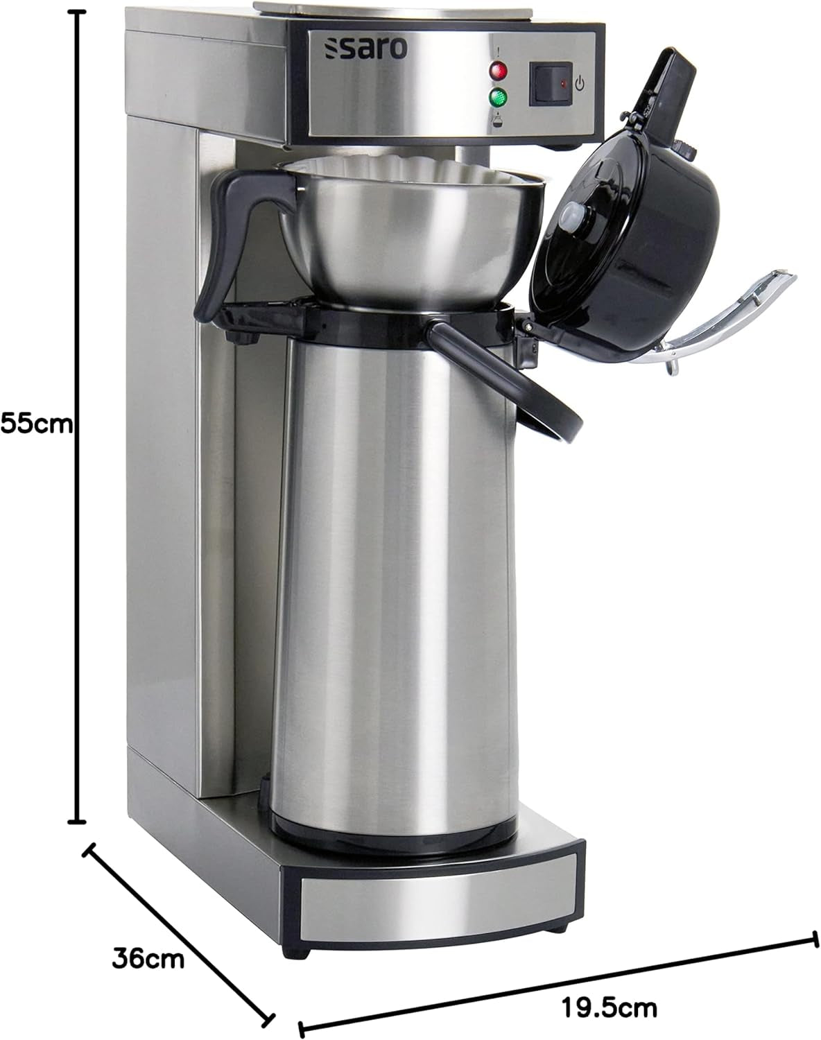 Saro espressomaskine inkl. karaffel med isoleret rustfri stålpumpe – 2,2 l – tilberedningstid ca. 5–6 min – beskyttelse ved kørsel uden vand – 2.069 kW – model THERMO 24