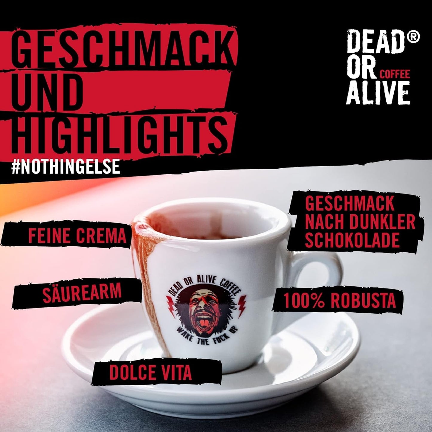 DEAD OR ALIVE Espresso No3 - Starke Espressobohnen 1kg - 100% Robusta - Kaffeebohnen für Kaffeevollautomat und Espressomaschine - Ganze Bohnen mit viel Koffein aus Italien - Kaffebønner