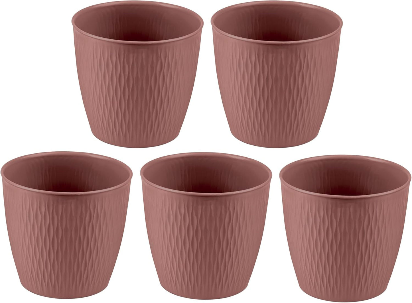 Sæt med 5 brune potter, diameter 16 cm - Robuste plastpotter - Dekorativ plantekasse med dræningsmulighed - Elegant potte til indendørs og udendørs brug