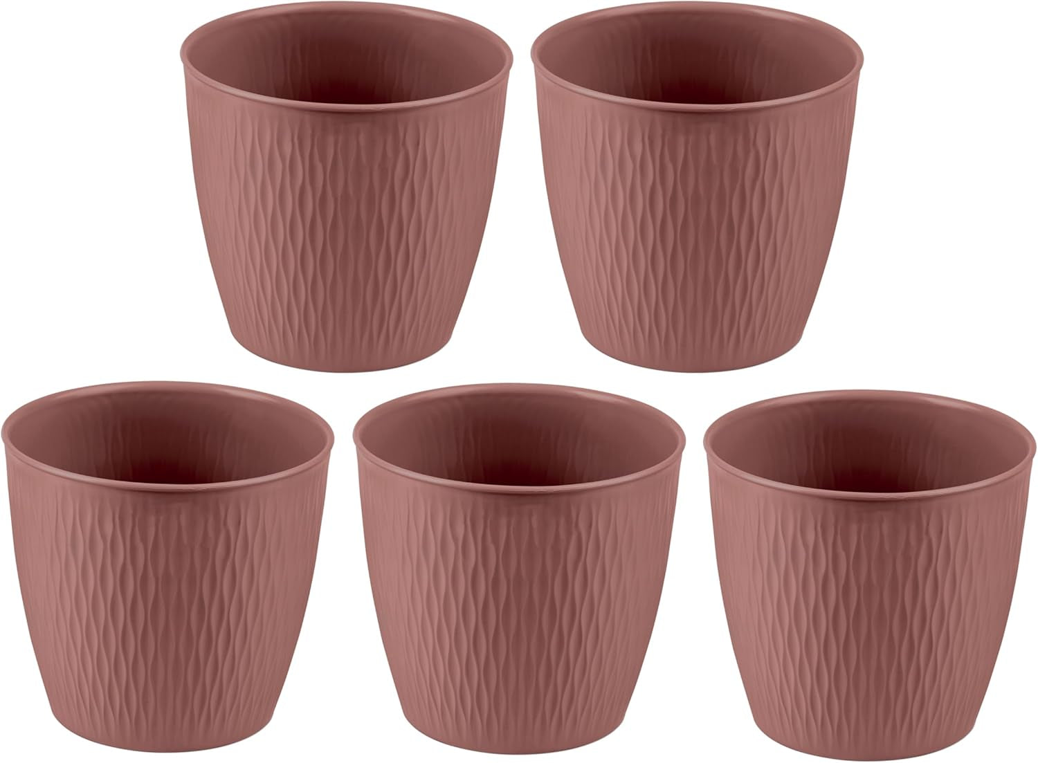 Sæt med 5 brune potter, diameter 16 cm - Robuste plastpotter - Dekorativ plantekasse med dræningsmulighed - Elegant potte til indendørs og udendørs brug