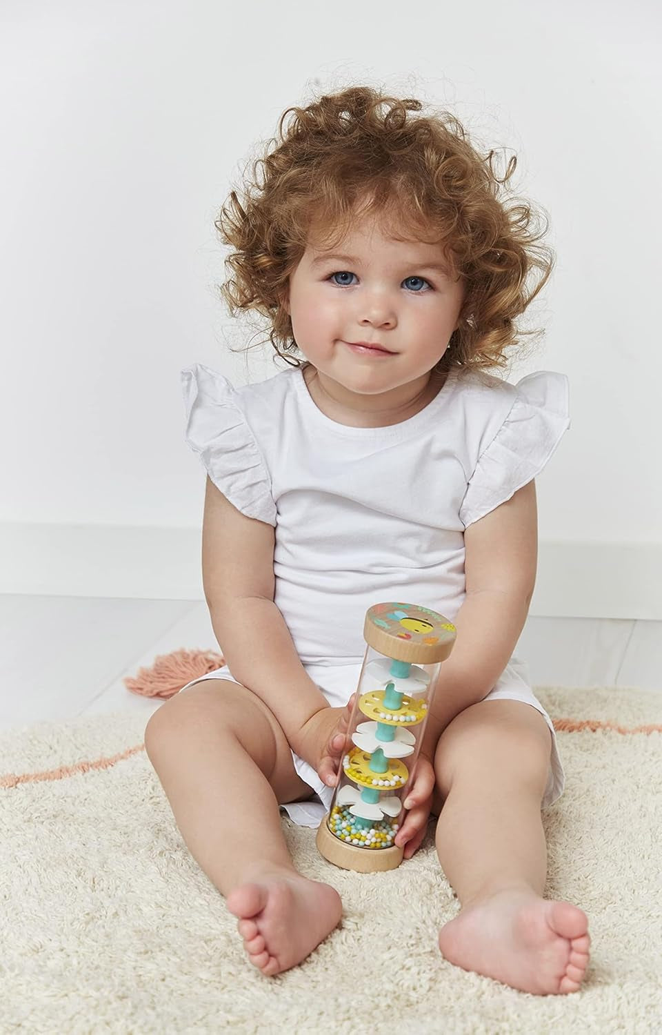 Janod - Wooden Rainmaker - Pure Collection - Legetøj til babyer og småbørn - Udvikling af finmotorik Visuel og akustisk stimulering - Vandbaseret farve - Fra 6 måneder, J05193 Baby Toys Naty Shop