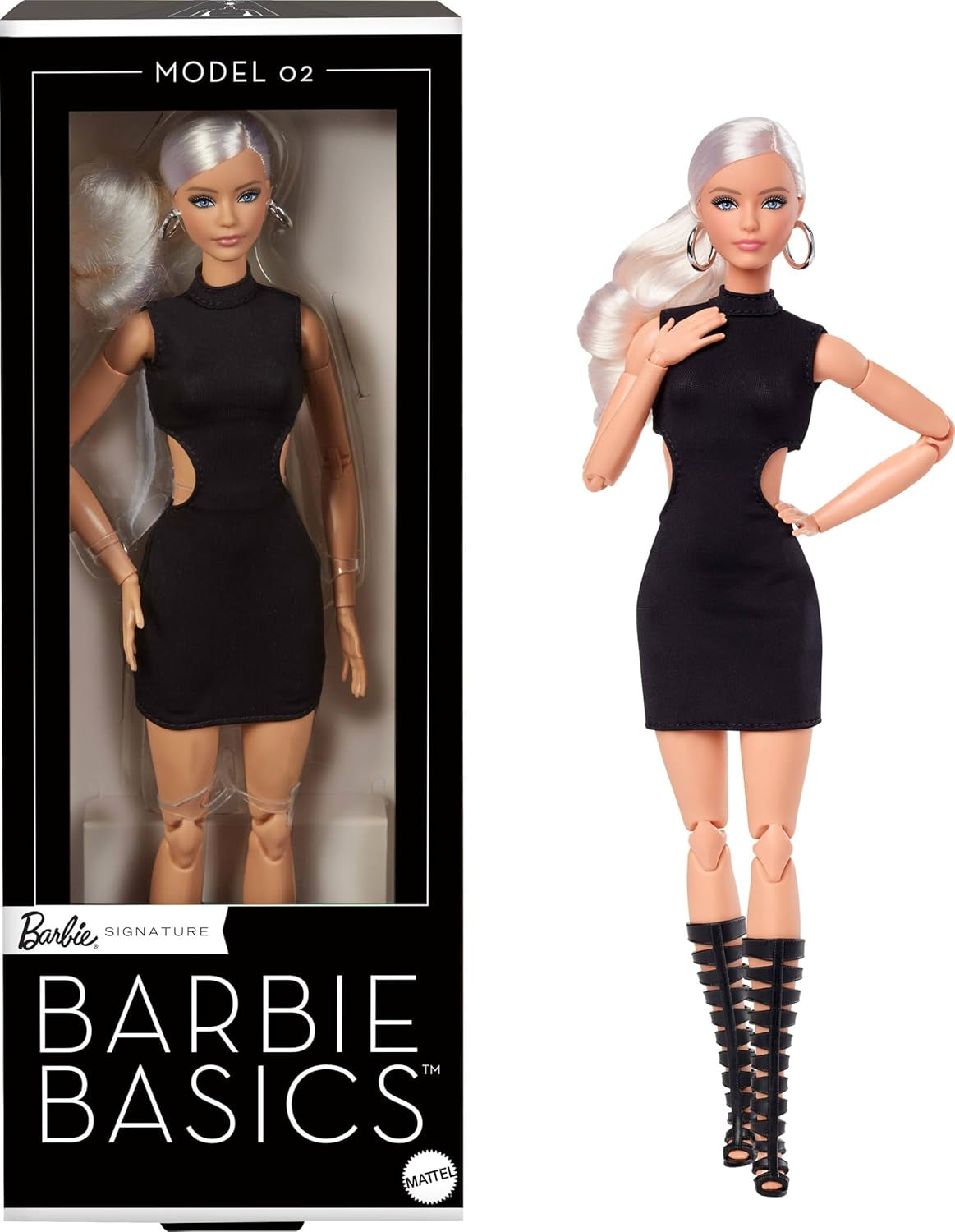 Barbie Basics Model 2 samlerdukke med blondt hår, sort minikjole og gladiatorstøvler, Universal Fit Fashion, bevægelig krop og udskifteligt hoved, JBH71 Naty Shop Dolls Standardtitel