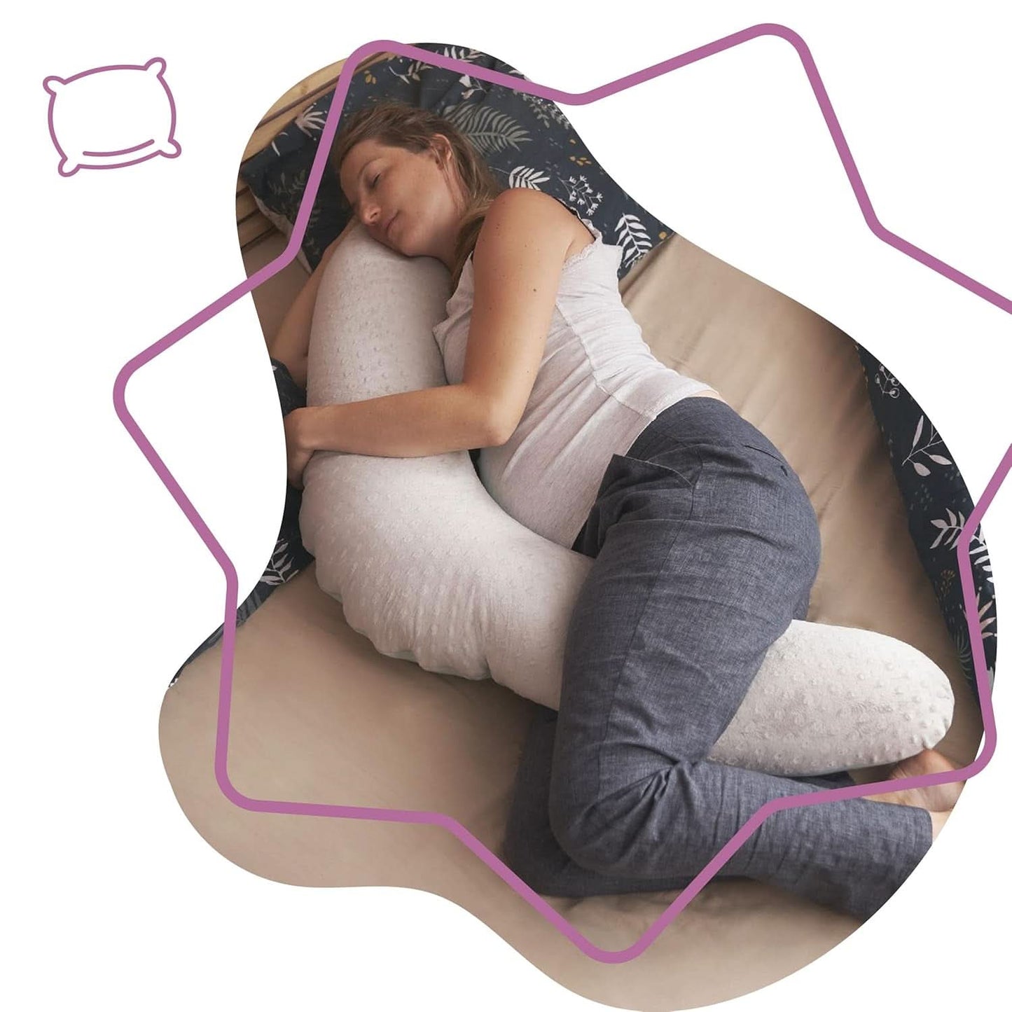 Badabulle Ammepude og luftig graviditetspude, 150 cm, inkluderer betræk, ergonomisk form Tilbehør Mad og Amning Bebe Naty Shop