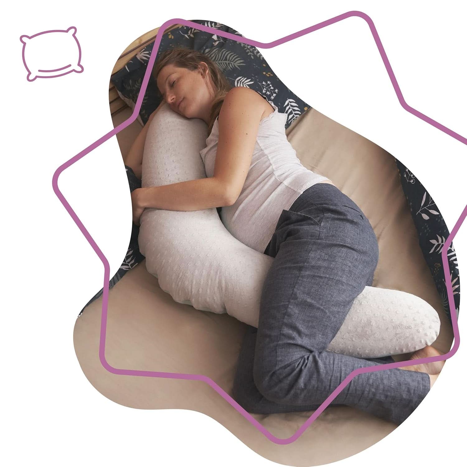 Badabulle Ammepude og luftig graviditetspude, 150 cm, inkluderer betræk, ergonomisk form Tilbehør Mad og Amning Bebe Naty Shop