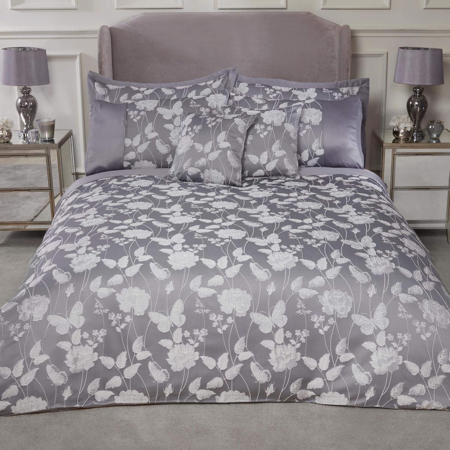 Emma Barclay Butterfly Meadow Dyne til kingsize seng, 100 % polyester, creme Naty Shop dyner og dyner Sølv Super King