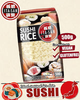 ITA-SAN Sushi-ris, rundkornet, topkvalitet, 100 % ren variant, hurtig og nem tilberedning, vegansk, halal, glutenfri (1 x 500 g)