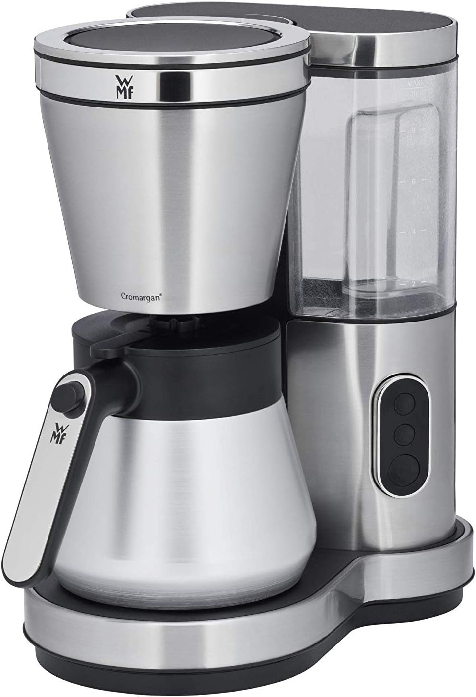 WMF Bueno espressomaskine med glaskaraffel, filterkaffe, 10 kopper, tænd/sluk-knap, anti-drypsystem, oscillerende filter, automatisk stop, varmeplade, 1000W