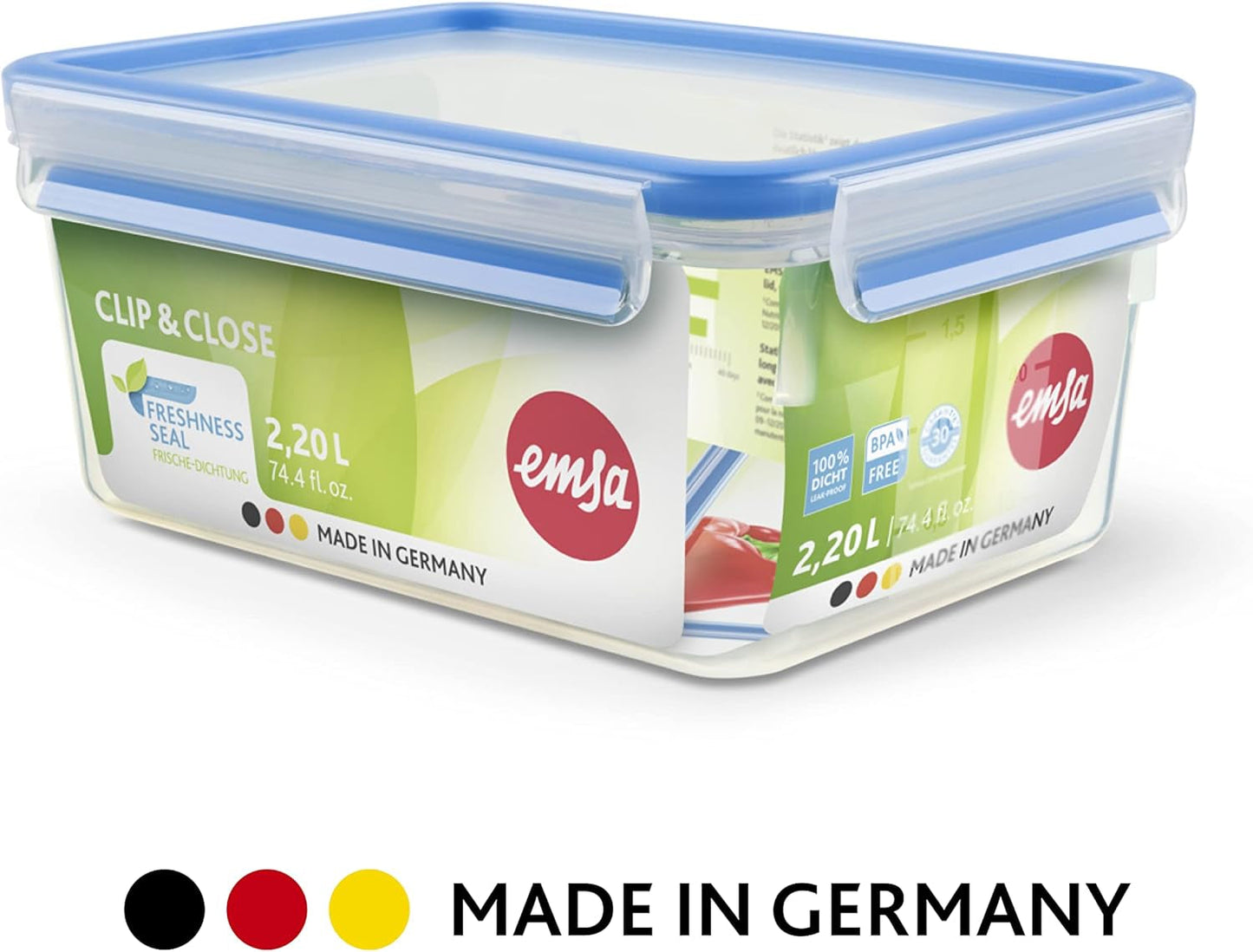 Emsa 515585 Madklip & Luk | 3 dele sæt | plastik | gennemsigtig / grøn | 0,55 / 1 / 2,2 liter Naty Shop madopbevaringsbokse