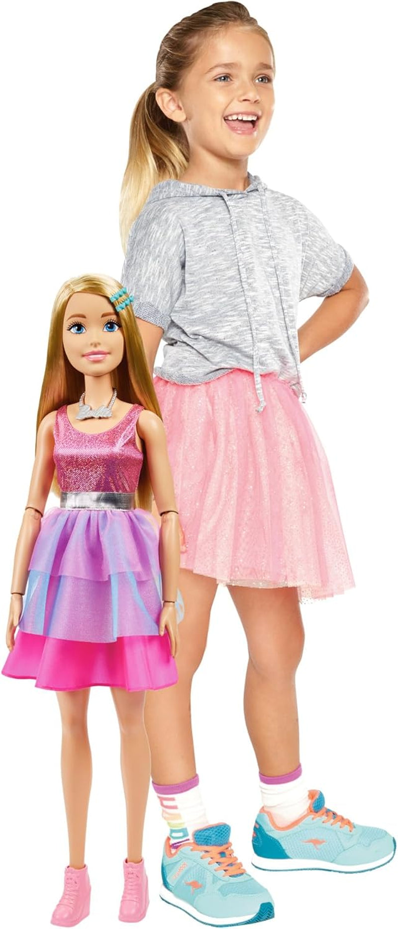 Barbie ekstra stor (71 cm) dukke - lyserød kjole, blond hår med klips og halskæde, gave fra 3 år og opefter, HJY02