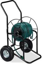 Relaxdays slangevogn, mobil slangetromle, 1/2" og 3/4" tilslutning, slange op til 80 m, 2 hjul, metal, sort