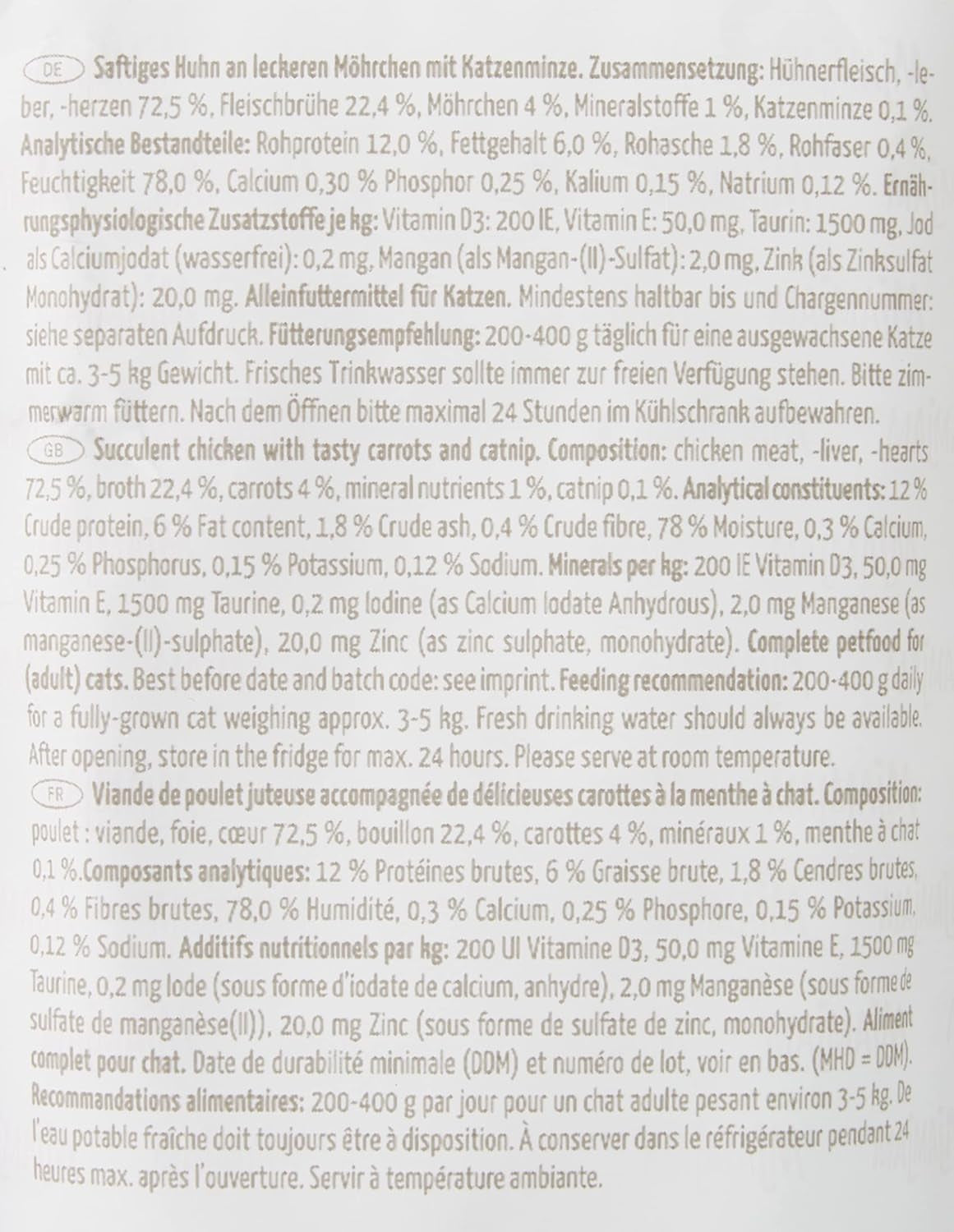 MjAMjAM - Premium våd kattefoder - Trykbar pose - Saftig kylling med lækre gulerødder 12-pak (12 x 125 g) Kornfri med ekstra kød