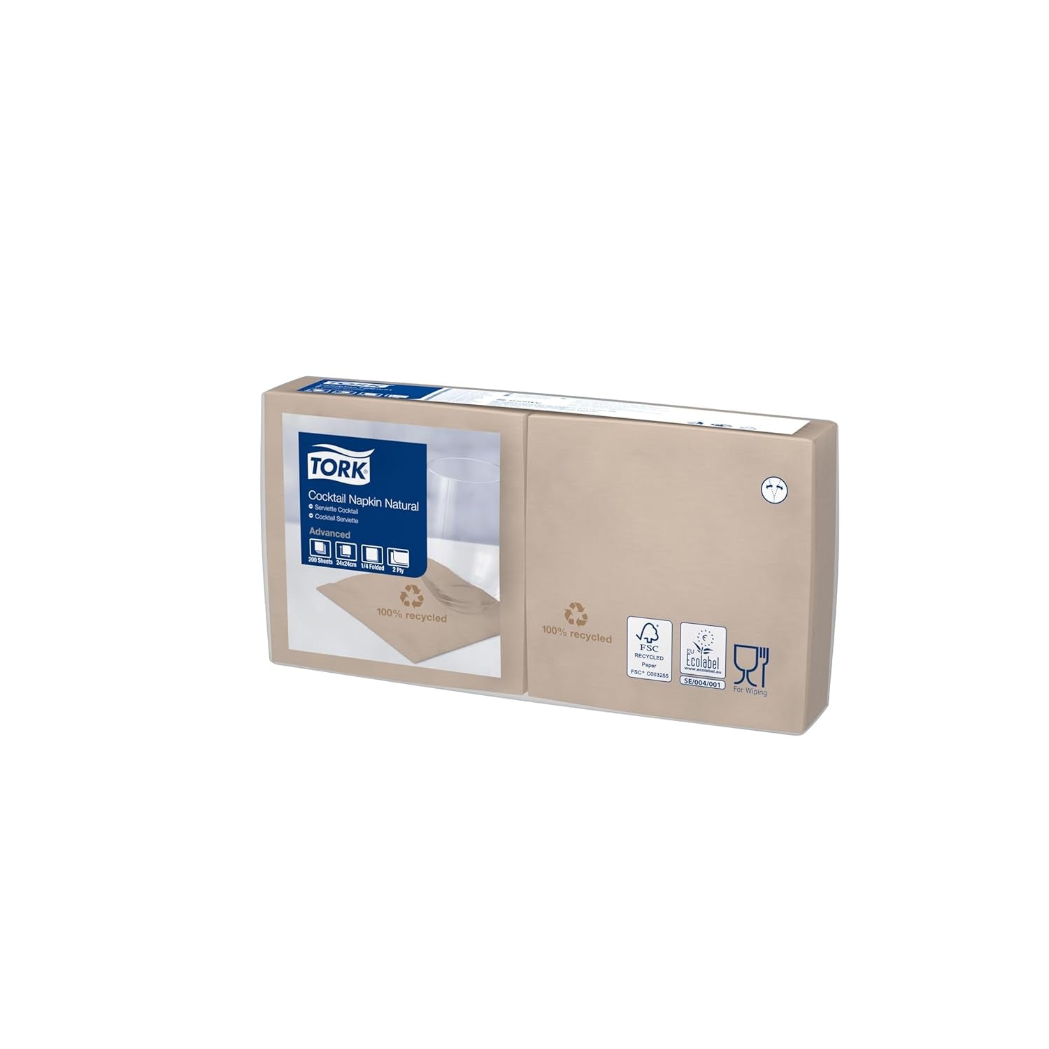 Tork naturcocktailserviet med fortrykt miljøsymbol, 200 servietter, 509502