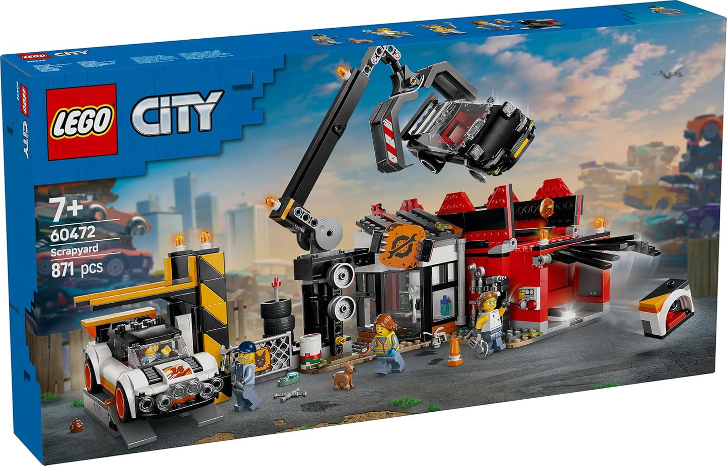 LEGO City skrotplads med biler - legetøj med skrotpresse og kran, 2 legetøjsbiler, 4 fungerende minifigurer og kontorbygning - fødselsdagsgaver til drenge og piger fra 8 år 60472 Besuche den LEGO-Store byggesæt
