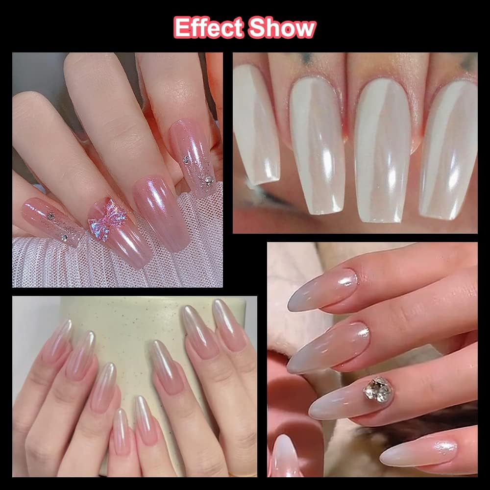 2 Schachteln Weiße Perle Chrom Nagelpuder - Transparent Aurora Ice Shimmer Chrome Pigment Pulver Für Nägel, Glaseret Donut Glitzerpuder Negle Spiegeleffekt-Glitter Nagelkunst-Pulver Für Diy-Salon
