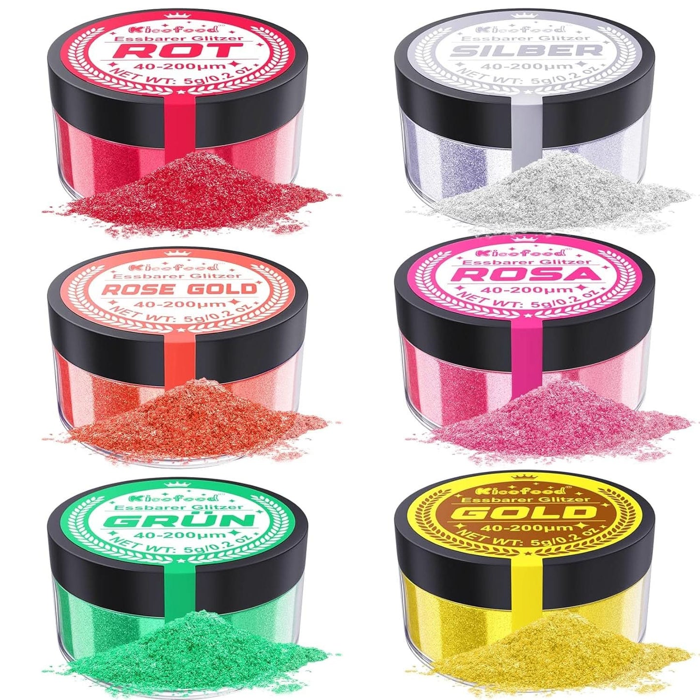 Spiselig glitter, sæt med 6 nuancer, 5 gram Glitter Naty Shop