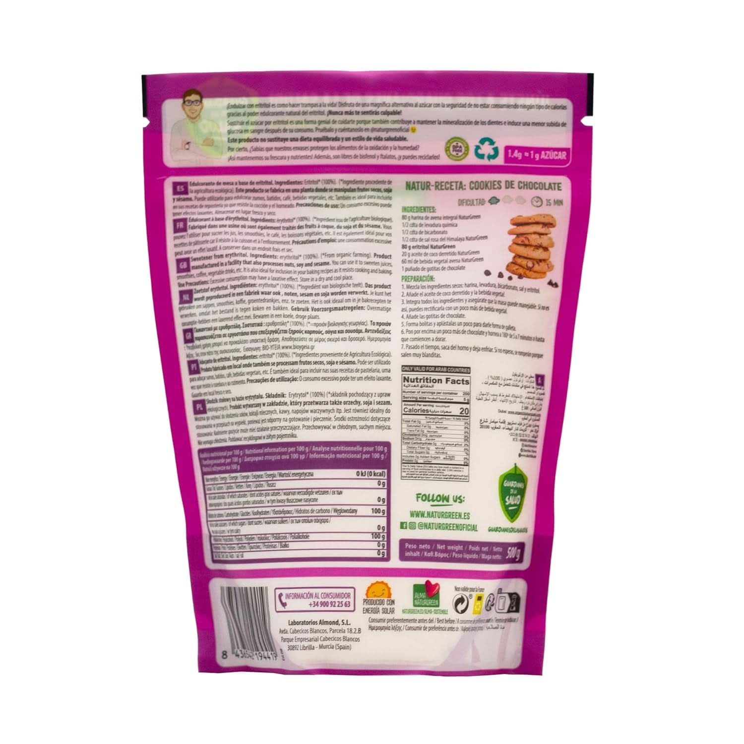 Bio Erythritol, naturligt sødemiddel, økologisk, lavt glykæmisk indeks, 500 gram sødemidler Naty Shop