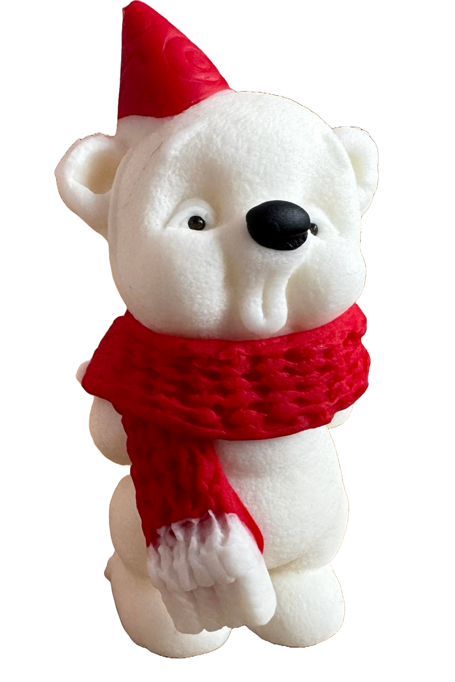 Spiselig dekoration fra sukkerpasta, bamse med hue og rødt tørklæde Dekorationer fra Sugar Paste Naty Shop