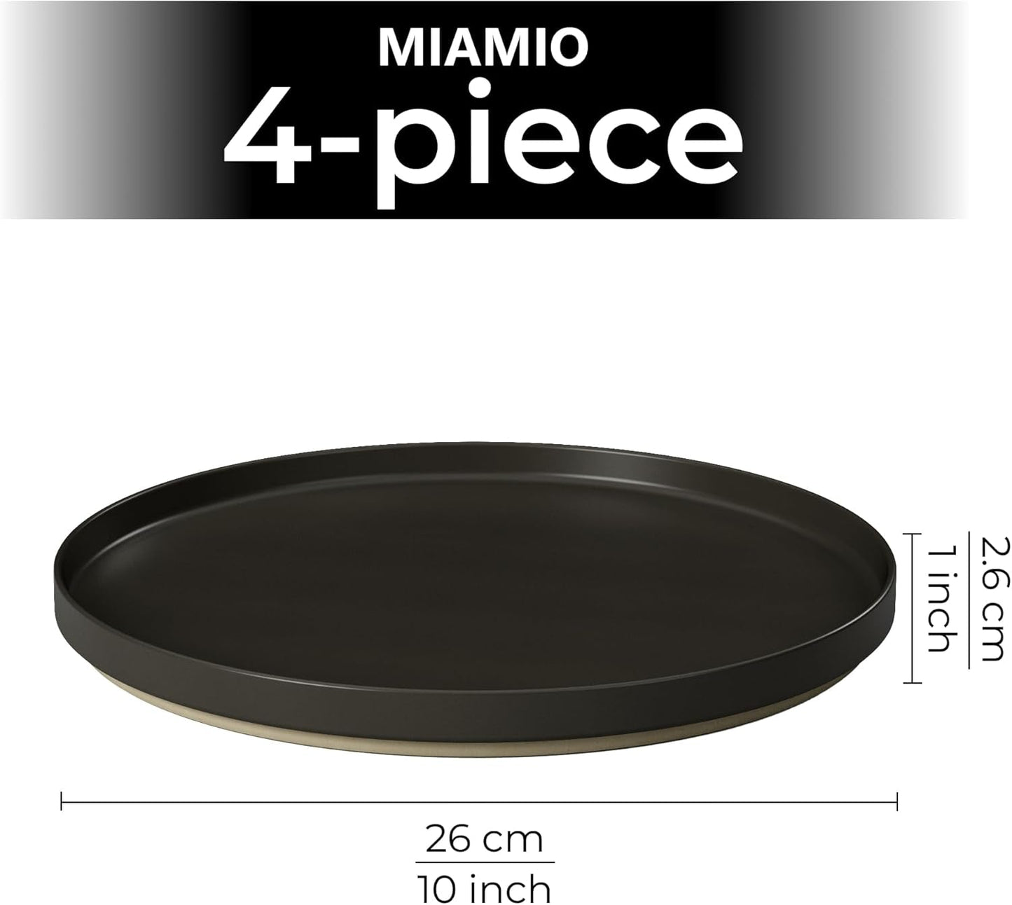 MIAMIO - 4-personers tallerkensæt / 4-personers keramisk spisestel, opvaskemaskine og mikroovnsikkert stentøjsstel - Sierra Collection (mørke tallerkener, store tallerkener (4x))