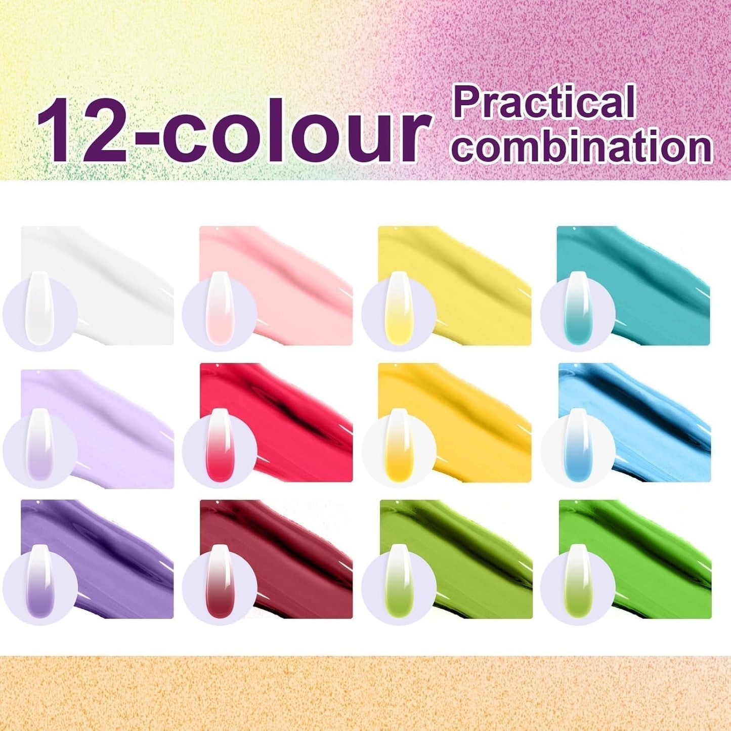 Gradient Painting Gel, 12 farver Ombre Gel neglelak med 100 stk. neglesvampe & 4 kløer metalgrabber til fransk manicure DIY neglekunst, sæt I