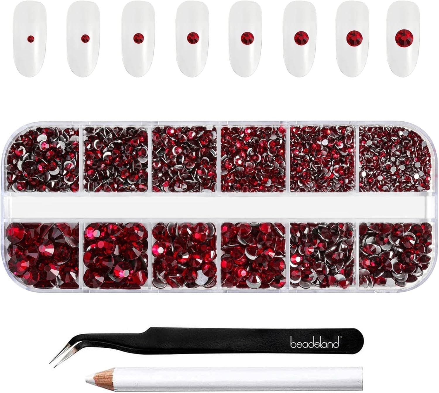 Beadsland 2500 stk Glas Nailart Strasssteine ​​​​Kristall Flatback Edelsteine ​​​​Runde, ​​Für Handwerk Gemischt 8 Größen SS4 ~ SS30 Mit Picking Pinzette Und Stift (Kristall Weiss)