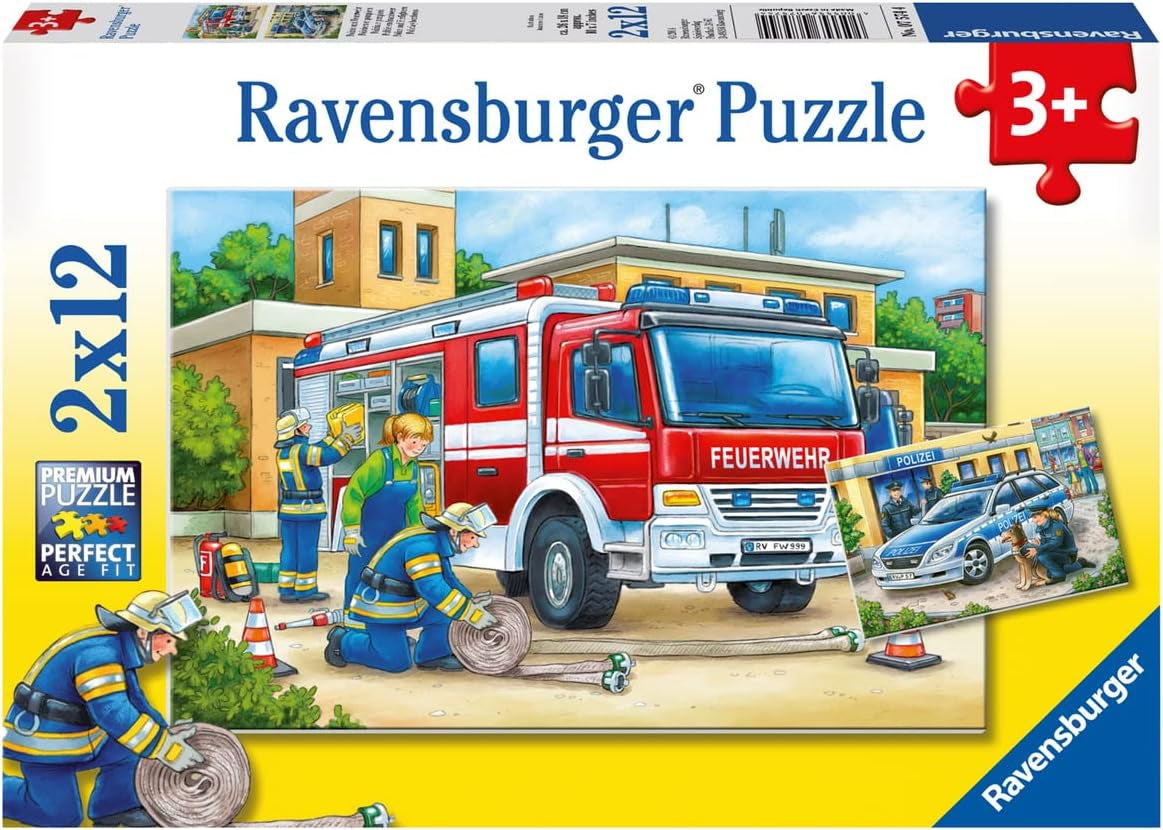 Ravensburger Puslespil for børn - 07574 Politi og brandvæsen - Puslespil for børn fra 3 år, med 2X12 brikker Puslespil Naty Shop 07574 Politi og brandvæsen