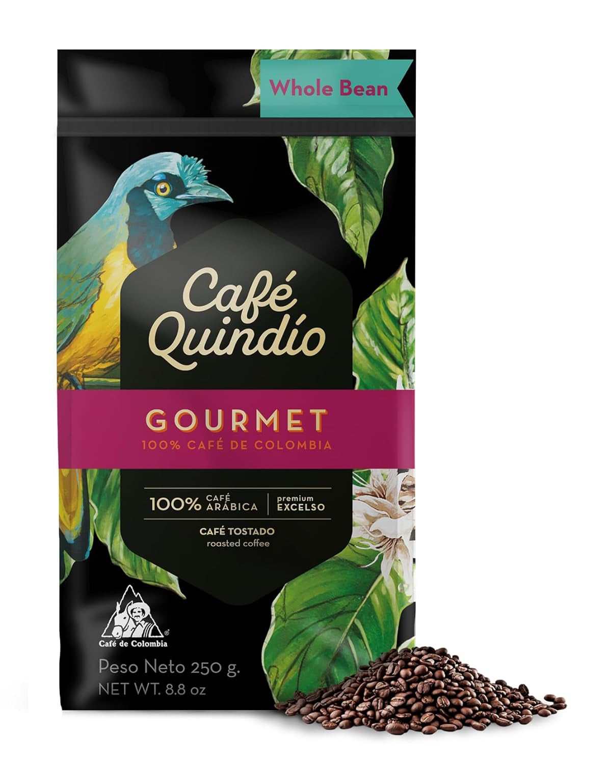 Cafe Quindio Gourmet - Special kaffe - 100% Arabica kaffebønner, Colombia, 250 g - ideel til portafiltermaskiner, fuldautomatiske maskiner, filterkaffe eller fransk presse