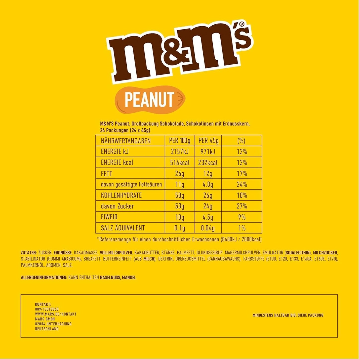M&M's Peanut Chocolate Bulk Pack 24 x 45 g Chokolade Peanut Flavored Linser Chokoladegave (1080g) Ideel som en fodbold-tema-godbid