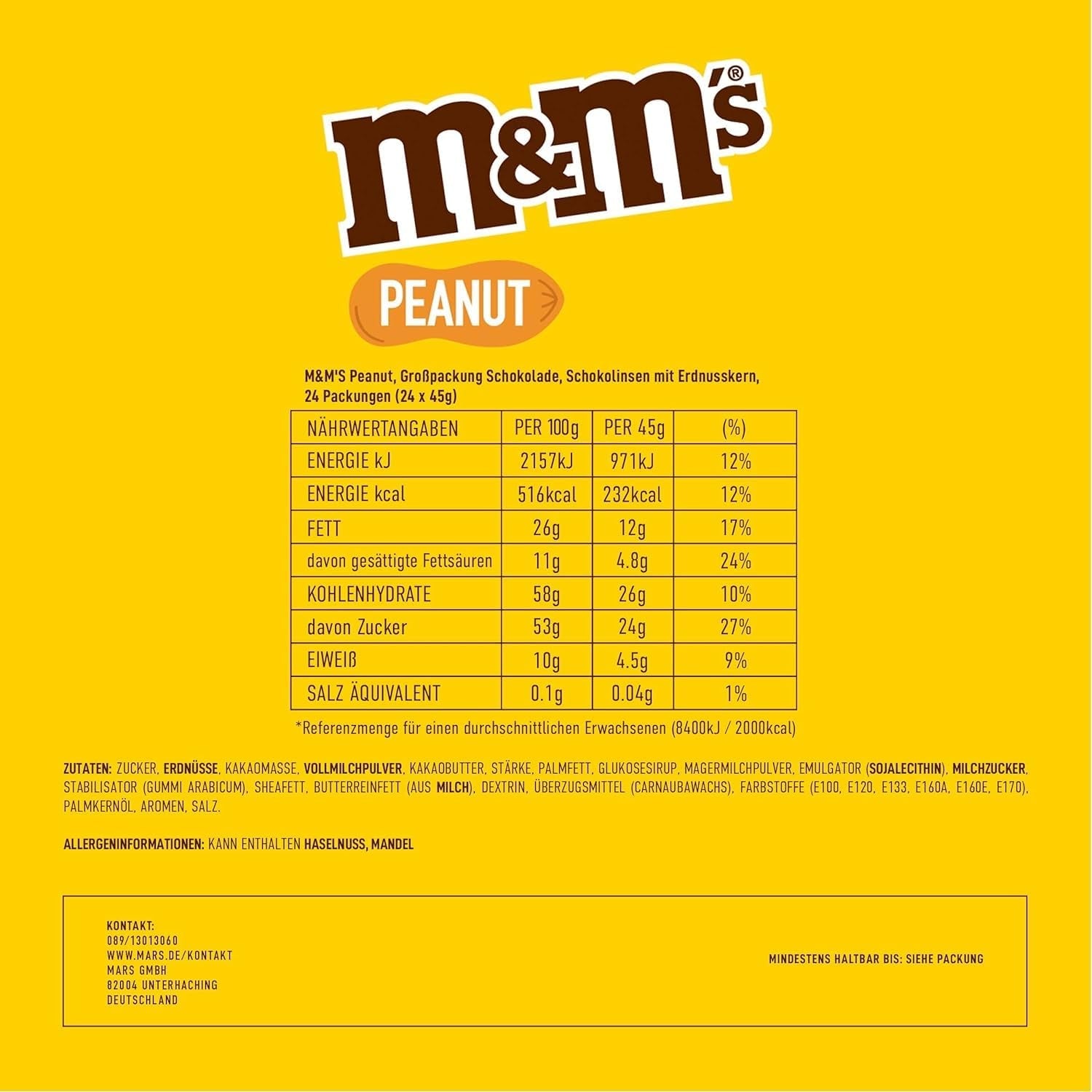 M&M's Peanut Chocolate Bulk Pack 24 x 45 g Chokolade Peanut Flavored Linser Chokoladegave (1080g) Ideel som en fodbold-tema-godbid