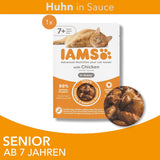 IAMS Delights våd kattefoder med kylling i sauce til seniorkatte på 7 år og derover - Prøvestørrelse, individuel pose, 1 x 85 g