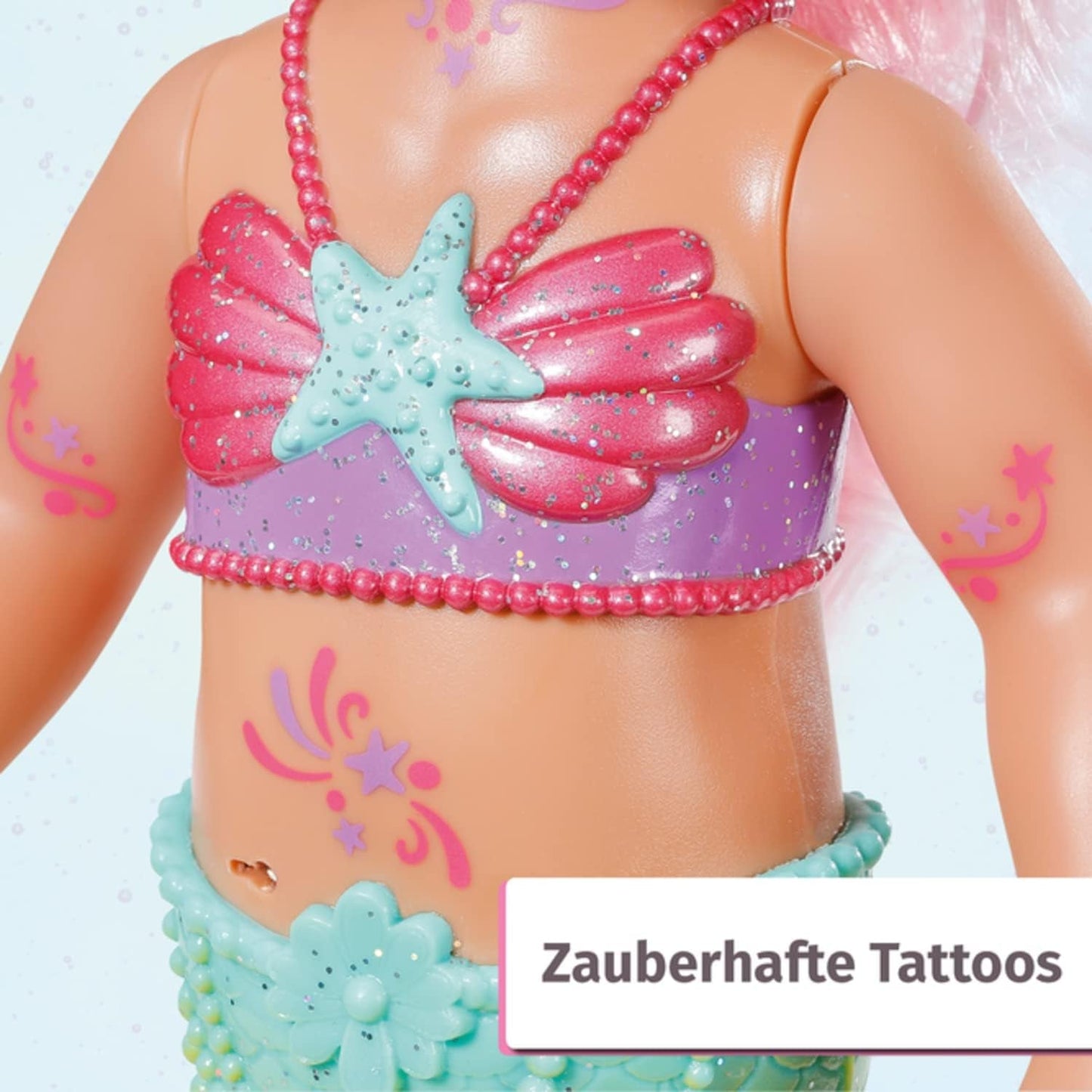 BABY Born Little Sister Mermaid 46 cm Vandtæt havfruedukke med langt hår og bevægelig glitterfinne, inkl. tiara og kam, 833681 Zapf Creation Dolls Naty Shop