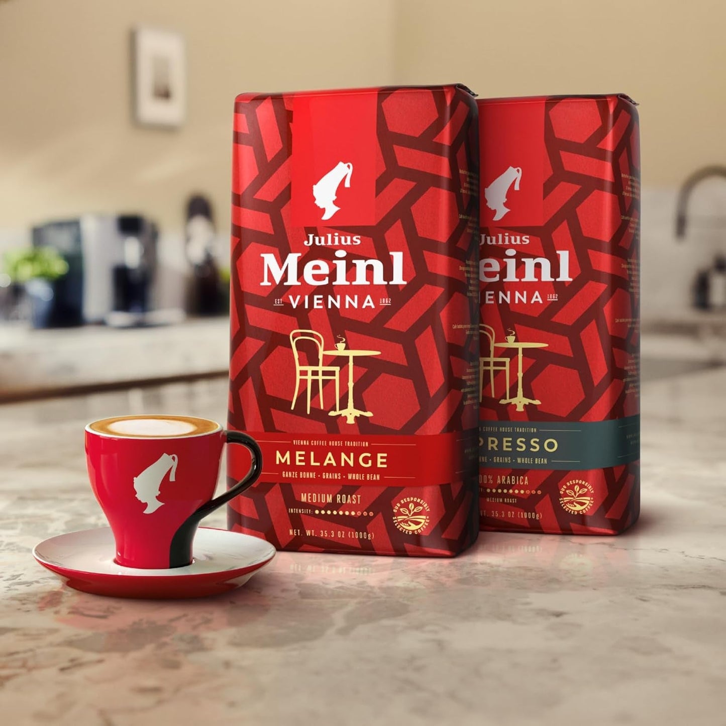 Vienna Melange - 500g fuldkorn | Klassisk wienerkaffeblanding | Aromatisk kaffe fremstillet af 100 % Arabica bønner Ideel til fuldautomatiske kaffemaskiner og espressomaskiner