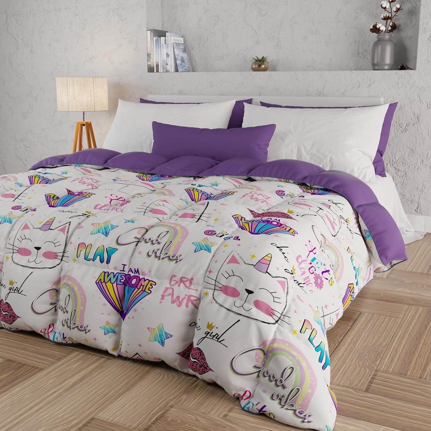 PETTI Artigiani Italiani - Vinterdyne, vinterdyne, dobbeltsidet, monofarvet og digitalt tryk, 100% hypoallergen mikrofiber, lavet i Italien Quilts og dyner Naty Shop