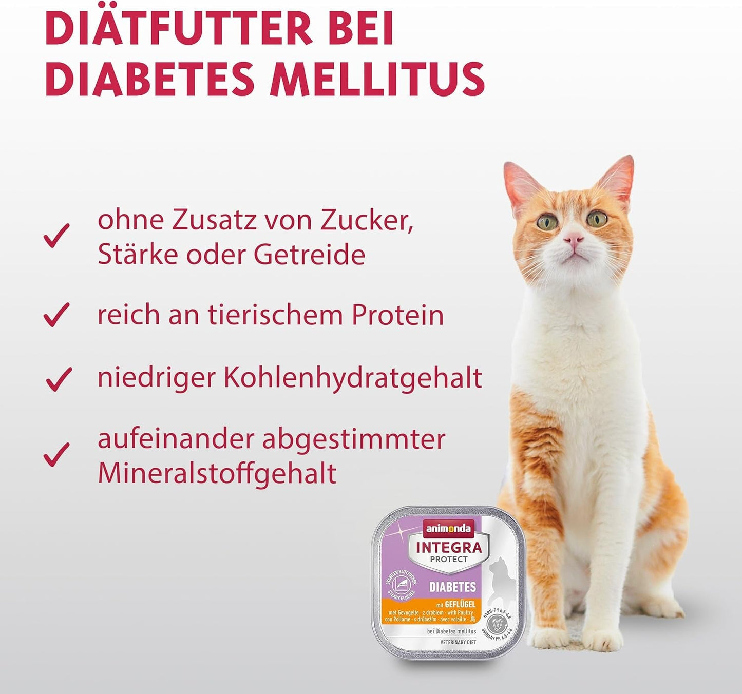 animonda INTEGRA PROTECT Diabetes med fjerkræ (16 x 100 g), vådfoder til diabetiske katte, diætfoder til diabetiske katte, vådfoder uden sukker