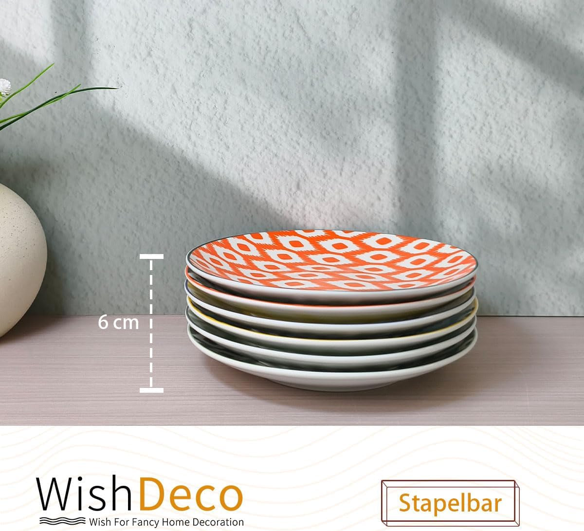 kagetallerken, sæt med 6; små desserttallerkener (15 cm); salatplader af porcelæn; farverige tallerkener til morgenmad; mini tallerkener til pasta, frugt, brød