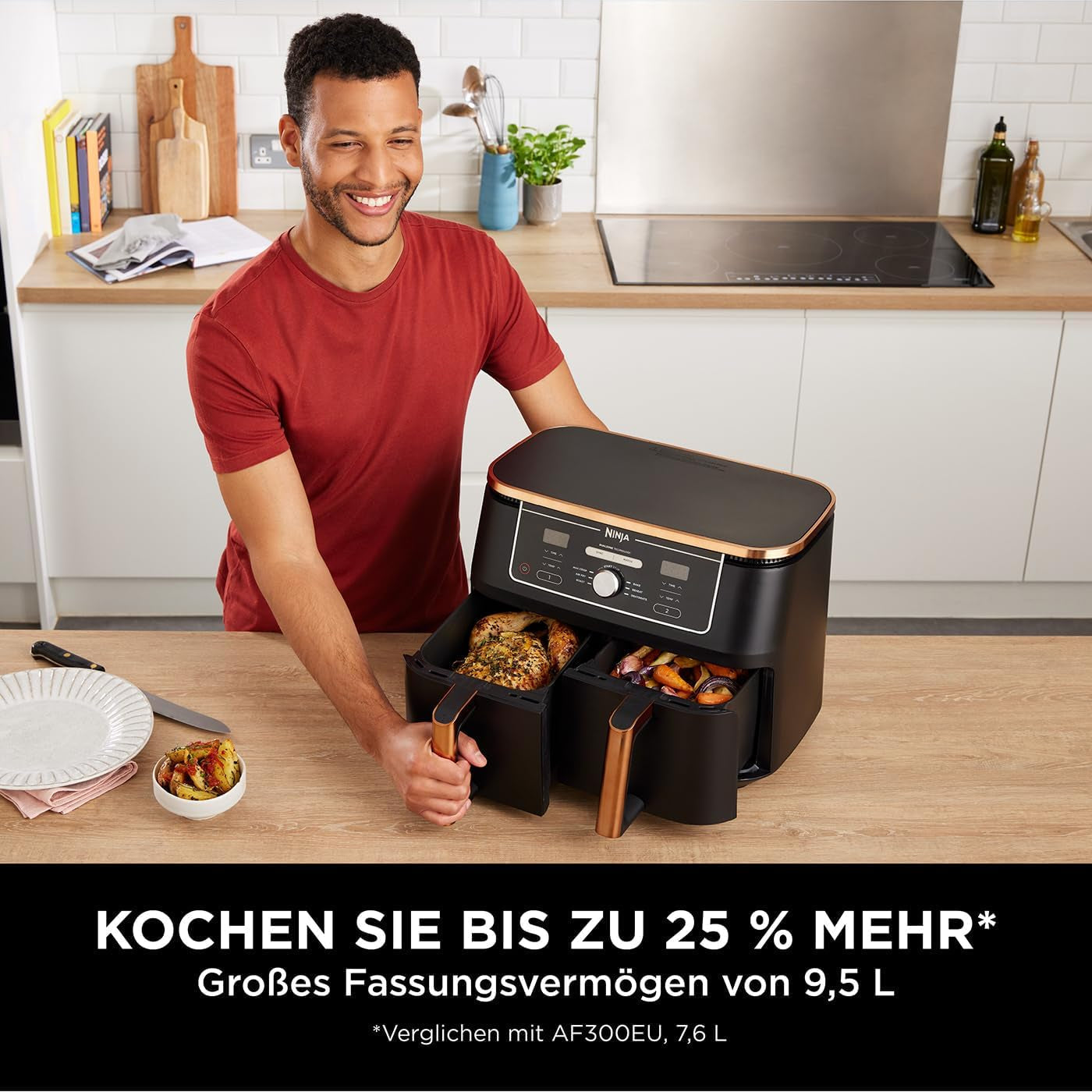Ninja Foodi AF400EUCP MAX Dual Zone Airfryer, 9,5L Airfryer, 2 rum, med tang, non-stick belægning Husholdningsapparater Naty Shop