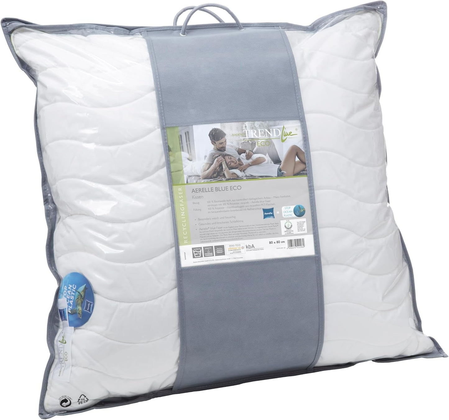 Badenia Trendline Eco Pillow Aerelle Blue 80 X 80 Cm, hvid, Oeko-Tex certificeret, produceret efter den tyske kvalitetsstandard Naty Shop standard puder