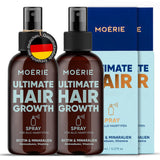 MOÉRIE Ultimativ mineralsk hårvækstspray til længere, tykkere og fyldigere hår - med biotin og koffein - veganske hårprodukter, parabenfri, alle hårtyper, vender hårtab - 2 måneders forsyning Hårpleje Naty Shop dobbeltsæt