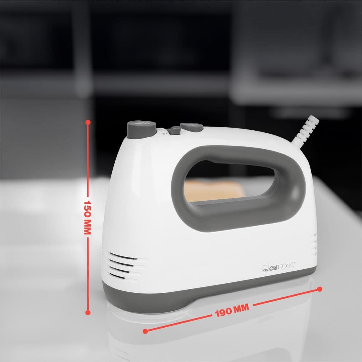 Clatronic mixer | Kraftvoller 400 Watt-motor | Håndmixer | Turbostufe & 5 Geschwindigkeitsstufen | Håndmixer | Spülmaschinengeeignete Edelstahlquirle Und -Knethaken | HM 3775 Køkken Naty Shop