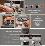 Krups Precision manuel espressomaskine med portafilter og kværn, barista kaffemaskine med intuitivt kontrolpanel, præ-infusionsindstillinger, espressomaskine med dampmundstykke, hurtig opvarmning, XP801T10