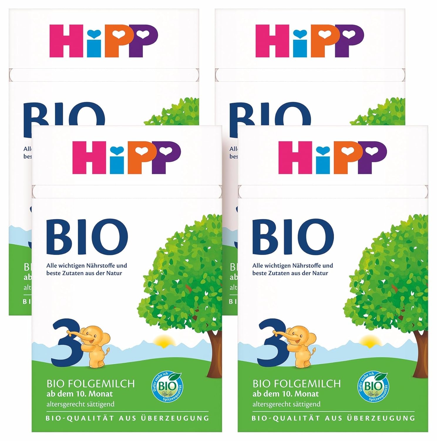 HiPP 3 Økologisk tilskudsmælk (4 x 600g) - efter 10 måneder, med Omega-3 (DHA, ALA), Calcium, Vitamin D, af bedste økologiske kvalitet