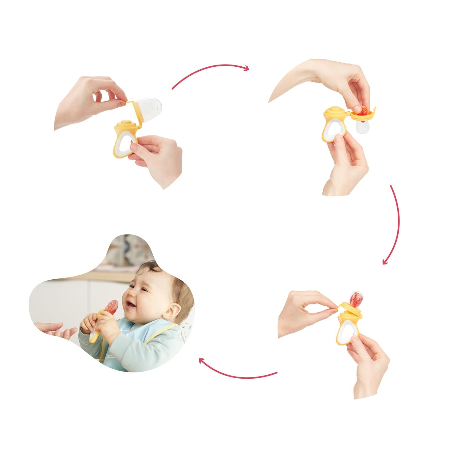 Badabulle babyfoder med beskyttende betræk, ergonomisk håndtag, beroliger tandkødet og introducerer nye smagsvarianter, fra 4 måneder, BPA-fri