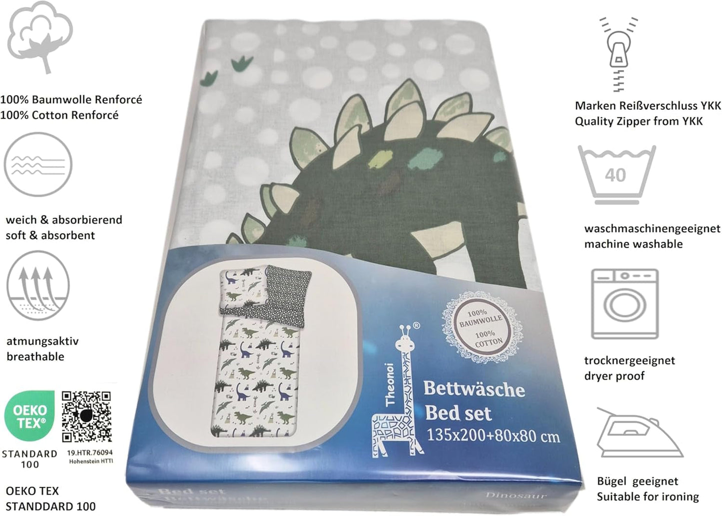 Sengetøj til børn, vendbart, Dinosaurer Sengetøj - børn Naty Shop