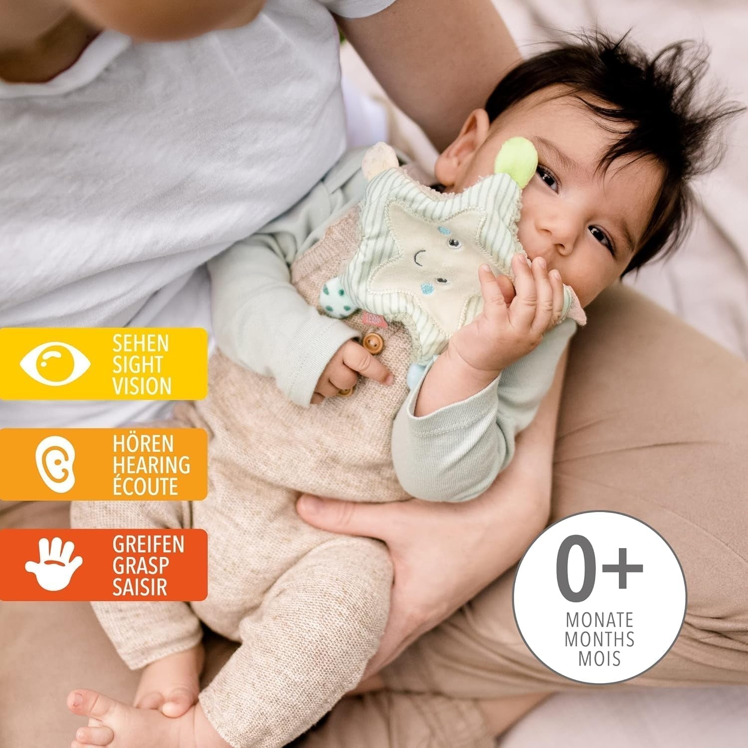 Fehn knitrende søstjerne - babylegetøj til at gribe og lege & knitrende legetøj til babyer og småbørn fra 0+ måneder & SIGIKID 41179 sommerfuglgreb legetøj rød grønne stjerner Babylegetøj Naty Shop