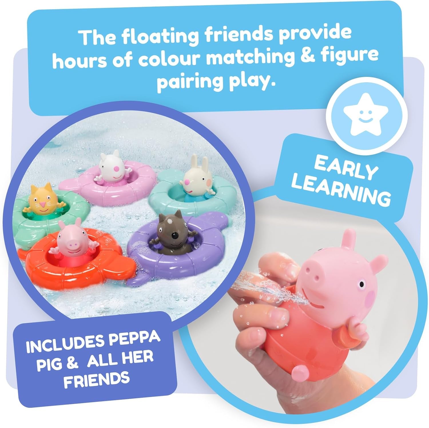 Tomy Toomies Peppa's Pool Party - 5 kopper med forbindelsesring med 5 legetøj til børn Peppa Pig & Friends Water Squirter - badelegetøj +18 måneder - Badelegetøj til børn og poollegetøj Bebe Toys Naty Shop