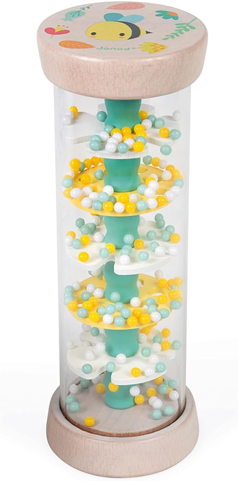 Janod - Wooden Rainmaker - Pure Collection - Legetøj til babyer og småbørn - Udvikling af finmotorik Visuel og akustisk stimulering - Vandbaseret farve - Fra 6 måneder, J05193 Baby Toys Naty Shop