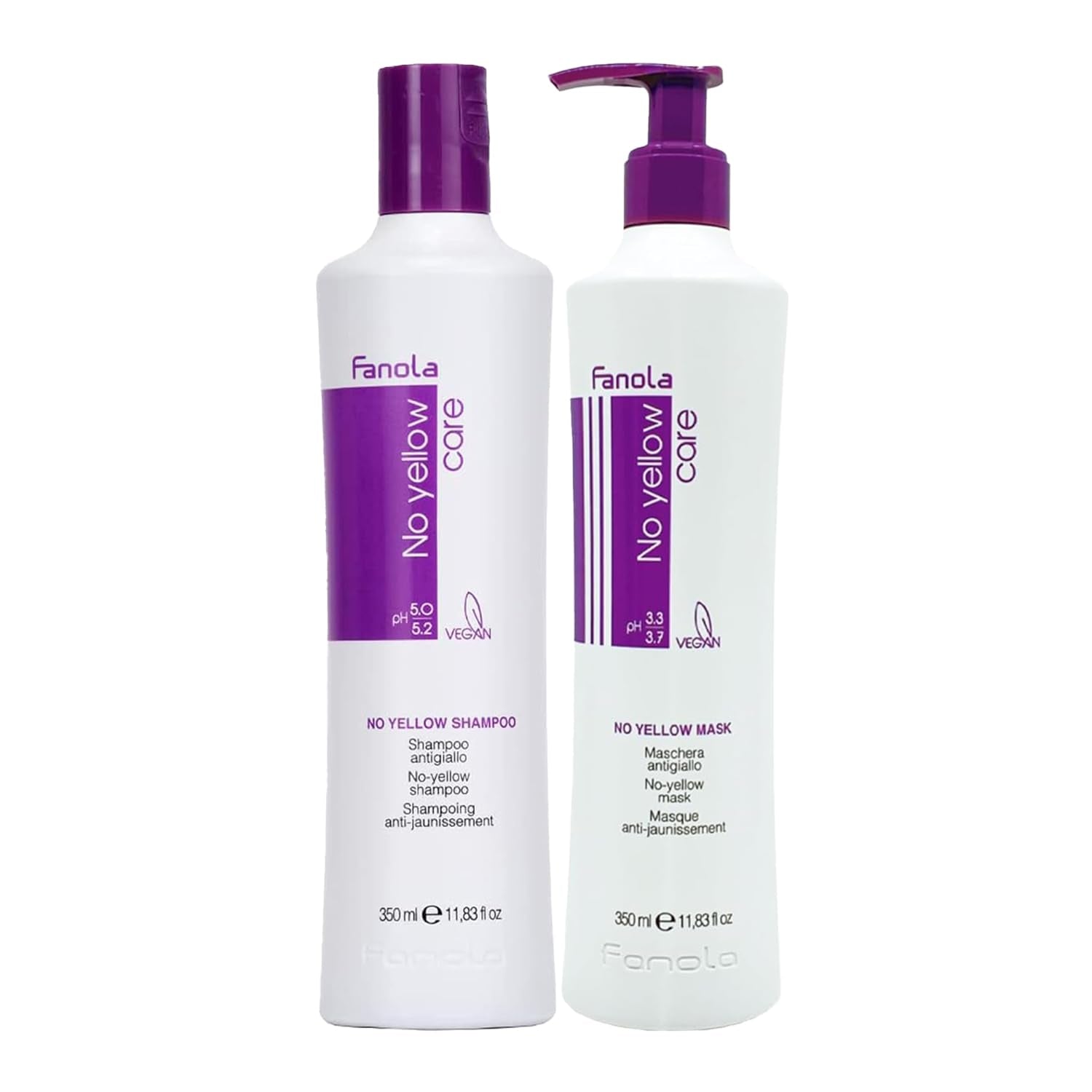 Fanola No Yellow Silver Shampoo mod farvet hår med pletter Fanola Brusebad og bad 350 ml Pakke med Fanola No Yellow Mask